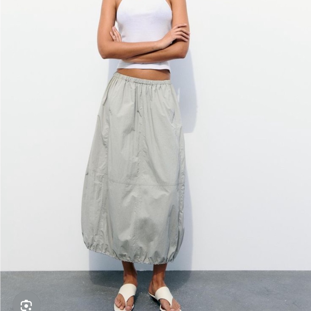 Zara nylon balloon midi skirt in black